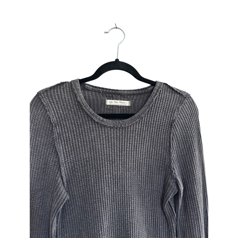 We The Free People Gray Waffle Knit Thermal Long Sleeve Medium Top #NE163 - Picture 2 of 15